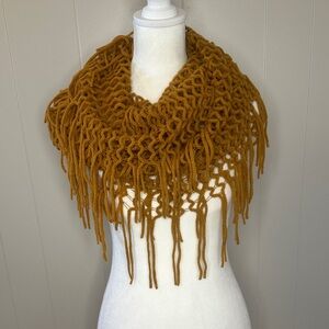 NWT Mustard Fringe Infinity Scarf Boho Chunky Loose Knit Cozy Fall Winter Wrap